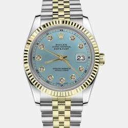 Rolex Customised Ice Blue Diamond 18K Yellow Gold Datejust 16013 Automatic Men's Wristwatch 36mm