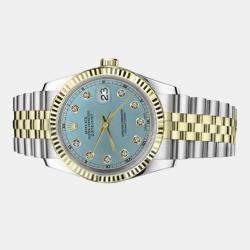 Rolex Customised Ice Blue Diamond 18K Yellow Gold Datejust 16013 Automatic Men's Wristwatch 36mm