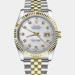 Rolex Customised White MOP Diamond Stainless Steel Datejust 16013 Automatic Men's Wristwatch 36mm
