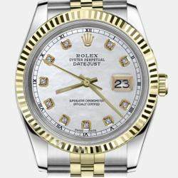 Rolex Customised White MOP Diamond Stainless Steel Datejust 16013 Automatic Men's Wristwatch 36mm