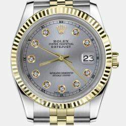 Rolex Customised Grey Diamond 18K Yellow Gold Datejust 16013 Automatic Men's Wristwatch 36mm