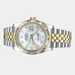 Rolex Customised White MOP Diamond 18K Yellow Gold Stainless Steel Datejust 16013 Automatic Men's Wristwatch 36mm