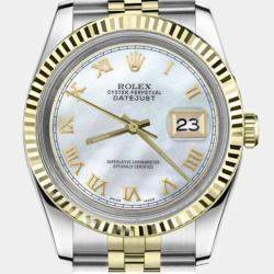 Rolex Customised White MOP Diamond 18K Yellow Gold Stainless Steel Datejust 16013 Automatic Men's Wristwatch 36mm