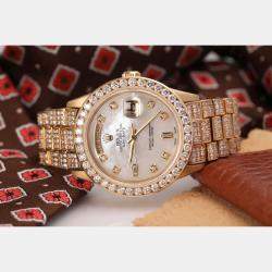 Rolex Customised White MOP Diamond 18K Yellow Gold Day-Date 18038 Automatic Men's Wristwatch 36mm