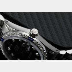 Rolex Customised Black Diamond Stainless Steel Datejust 16014 Automatic Men's Wristwatch 36mm