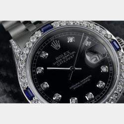 Rolex Customised Black Diamond Stainless Steel Datejust 16014 Automatic Men's Wristwatch 36mm