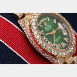 Rolex Customised Green Diamond 18K Yellow Gold Day-Date 18038 Automatic Men's Wristwatch 36mm