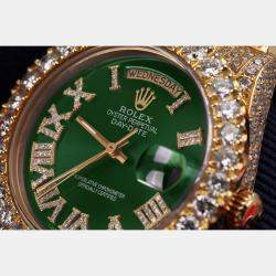 Rolex Customised Green Diamond 18K Yellow Gold Day-Date 18038 Automatic Men's Wristwatch 36mm