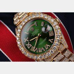 Rolex Customised Green Diamond 18K Yellow Gold Day-Date 18038 Automatic Men's Wristwatch 36mm