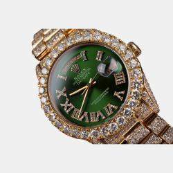Rolex Customised Green Diamond 18K Yellow Gold Day-Date 18038 Automatic Men's Wristwatch 36mm