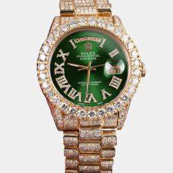 Rolex Customised Green Diamond 18K Yellow Gold Day-Date 18038 Automatic Men's Wristwatch 36mm