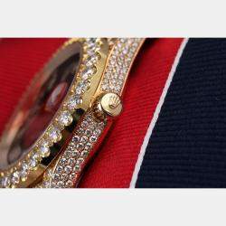 Rolex Customised Red Vignette Diamond 18K Yellow Gold Day-Date 18038 Automatic Men's Wristwatch 36mm