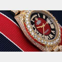 Rolex Customised Red Vignette Diamond 18K Yellow Gold Day-Date 18038 Automatic Men's Wristwatch 36mm