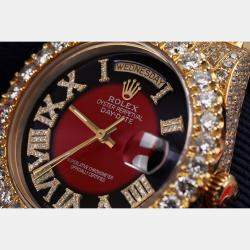 Rolex Customised Red Vignette Diamond 18K Yellow Gold Day-Date 18038 Automatic Men's Wristwatch 36mm