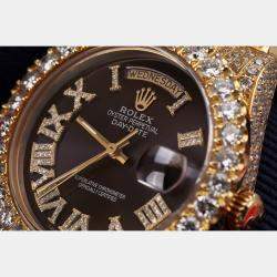 Rolex Customised Chocolate Diamond 18K Yellow Gold Day-Date 18038 Automatic Men's Wristwatch 36mm