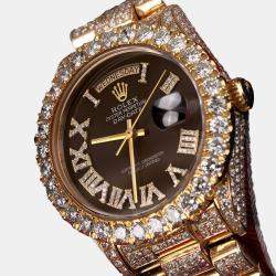 Rolex Customised Chocolate Diamond 18K Yellow Gold Day-Date 18038 Automatic Men's Wristwatch 36mm