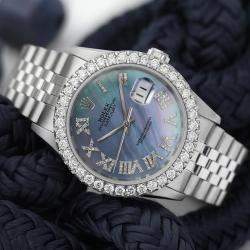 Rolex Customised Tahitian Diamond Stainless Steel Datejust 16014 Automatic Men's Wristwatch 36mm