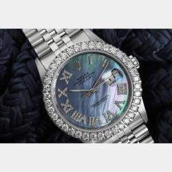 Rolex Customised Tahitian Diamond Stainless Steel Datejust 16014 Automatic Men's Wristwatch 36mm