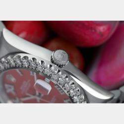 Rolex Customised Red Diamond Stainless Steel Datejust 16014 Automatic Men's Wristwatch 36mm