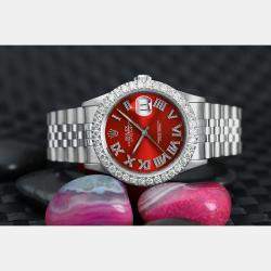 Rolex Customised Red Diamond Stainless Steel Datejust 16014 Automatic Men's Wristwatch 36mm