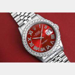 Rolex Customised Red Diamond Stainless Steel Datejust 16014 Automatic Men's Wristwatch 36mm