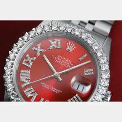 Rolex Customised Red Diamond Stainless Steel Datejust 16014 Automatic Men's Wristwatch 36mm