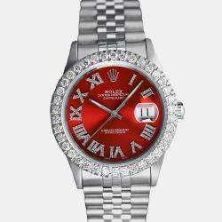 Rolex Customised Red Diamond Stainless Steel Datejust 16014 Automatic Men's Wristwatch 36mm