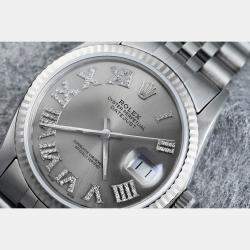 Rolex Customised Silver Diamond Stainless Steel Datejust 16014 Automatic Men's Wristwatch 36mm