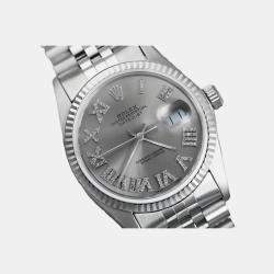 Rolex Customised Silver Diamond Stainless Steel Datejust 16014 Automatic Men's Wristwatch 36mm