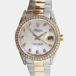 Rolex Customised White MOP Diamond Stainless Steel Date 15053 Automatic Men's Wristwatch 34mm