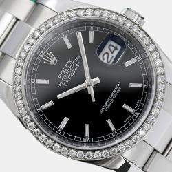 Rolex Customised Black Diamond Stainless Steel Datejust 116234 Automatic Men's Wristwatch 36mm