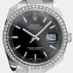 Rolex Customised Black Diamond Stainless Steel Datejust 116234 Automatic Men's Wristwatch 36mm