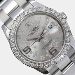 Rolex Customised Silver Diamond Stainless Steel Datejust 116234 Automatic Men's Wristwatch 36mm
