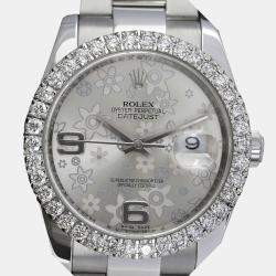 Rolex Customised Silver Diamond Stainless Steel Datejust 116234 Automatic Men's Wristwatch 36mm