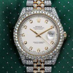Rolex Customised Ivory Diamond 18K Yellow Gold Datejust  Automatic Men's Wristwatch 41mm