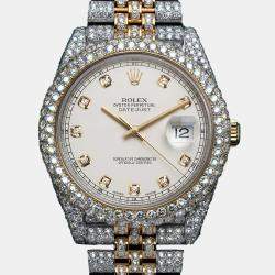 Rolex Customised Ivory Diamond 18K Yellow Gold Datejust  Automatic Men's Wristwatch 41mm