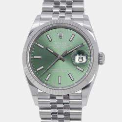 Rolex Green 18k White Gold Stainless Steel Datejust 126234 Automatic Men's Wristwatch 36 mm