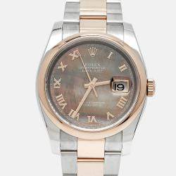 Pre Owned Rolex Brown Mother Of Pearl 18K Everose Gold Oystersteel Datejust 116201 Women's Wristwatch 36 mm
