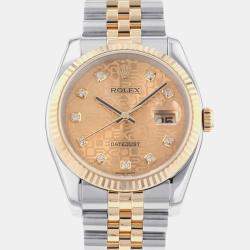 Rolex Champagne Diamond 18k Yellow Gold Stainless Steel Datejust 116233G Automatic Men's Wristwatch 36 mm