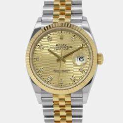 Rolex Fluted Diamond 18k Yellow Gold Stainless Steel Datejust 126233 Automatic Men's Wristwatch 36 mm