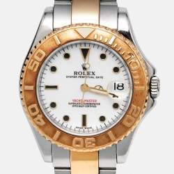 Rolex White 18K Yellow Gold Stainless Steel Yacht-Master 168623 Midsize Men's Wristwatch 35 mm