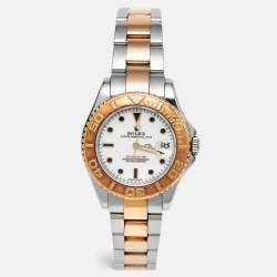 Rolex White 18K Yellow Gold Stainless Steel Yacht-Master 168623 Midsize Men's Wristwatch 35 mm
