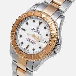 Rolex White 18K Yellow Gold Stainless Steel Yacht-Master 168623 Midsize Men's Wristwatch 35 mm