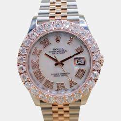 Rolex MOP Customised 7ct Diamond 18k Rose Gold Stainless Steel Datejust 126331 Automatic Men's Wristwatch 41 mm