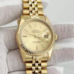 Rolex Champagne Diamond 18k Yellow Gold Datejust 16238 Automatic Men's Wristwatch 36 mm