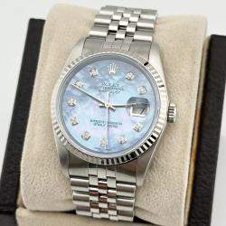 Rolex Blue MOP Diamond 18K White Gold Stainless Steel Datejust 16234 Automatic Men's Wristwatch 36 mm