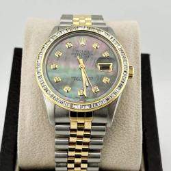 Rolex Black MOP Customised Diamond 18k Yellow Gold Stainless Steel Datejust 16013 Automatic Men's Wristwatch 36 mm