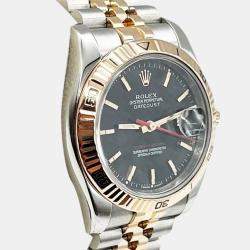 Rolex Black 18k Rose Gold Stainless Steel Datejust Turn-O-Graph 116261 Automatic Men's Wristwatch 36 mm