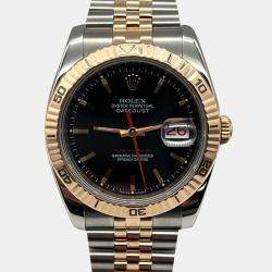 Rolex Black 18k Rose Gold Stainless Steel Datejust Turn-O-Graph 116261 Automatic Men's Wristwatch 36 mm