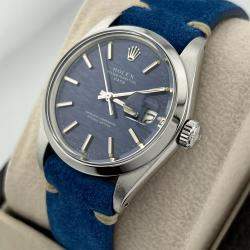 Rolex Blue Stainless Steel Oyster Perpetual Date 1500 Automatic Men's Wristwatch 34 mm